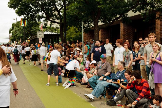 People watching the parade at Twin Cities Pride.